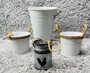 White Metal Bucket Container Round Farmhouse Bundle Of 4 Size Varies Home Decor